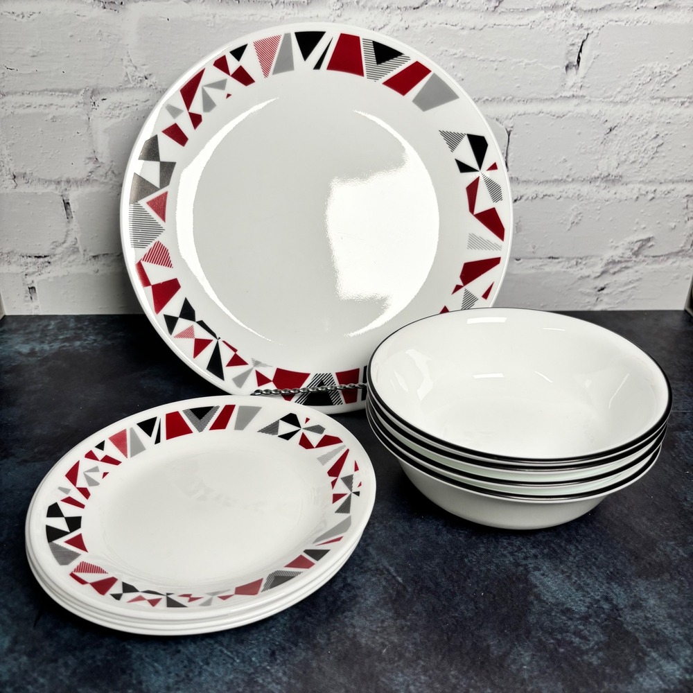 Corning Corelle Mosaic Red Abstract Vintage Dinnerware